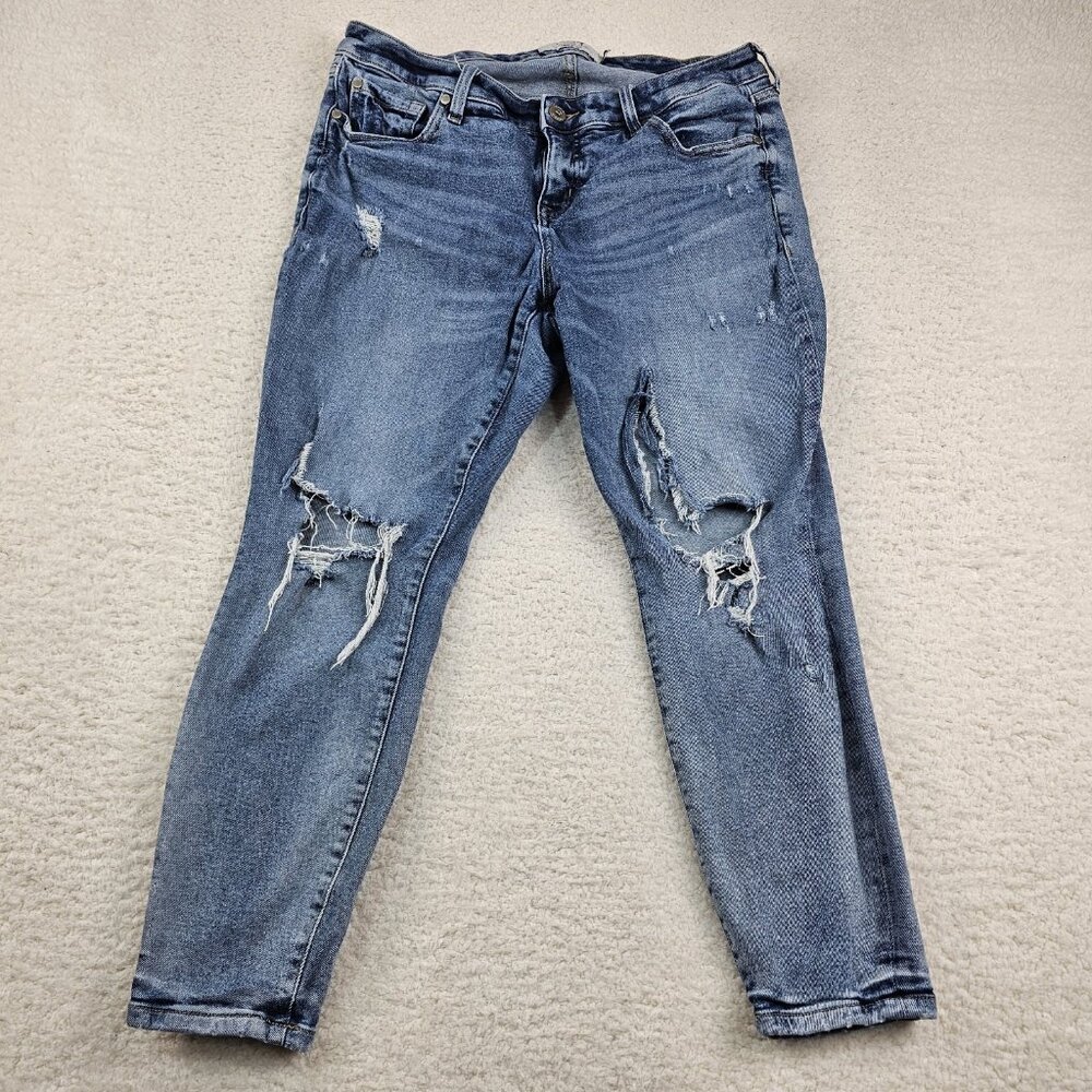 TORRID Jeans Womens 14 Short Light Wash Blue Denim First At Fit Distressed